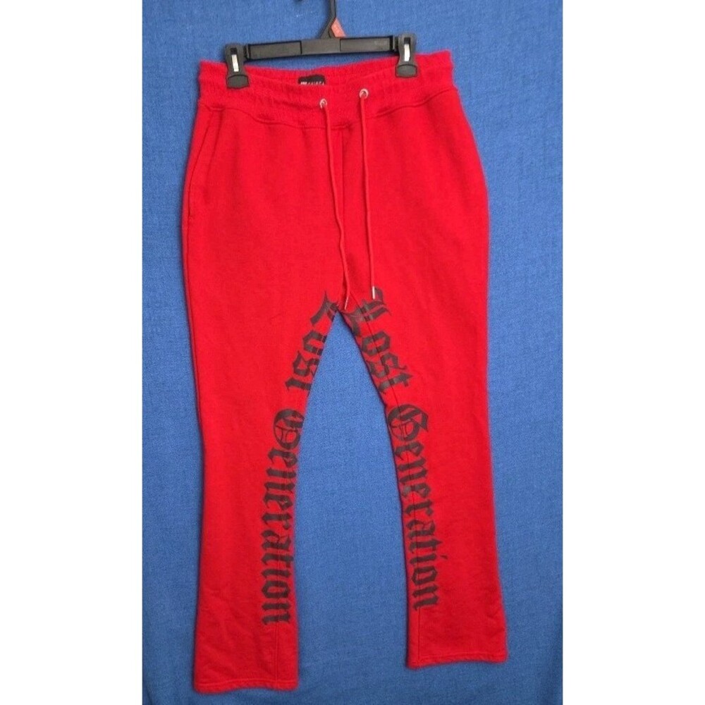 Waimea‎ Men's Large Stacked Fit Sweatpants Joggers Red Logo Y2K